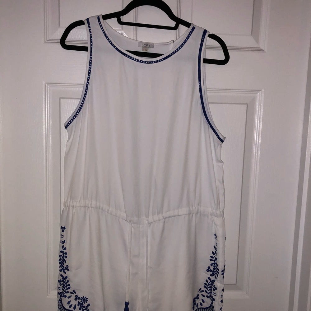 Loft white and blue romper